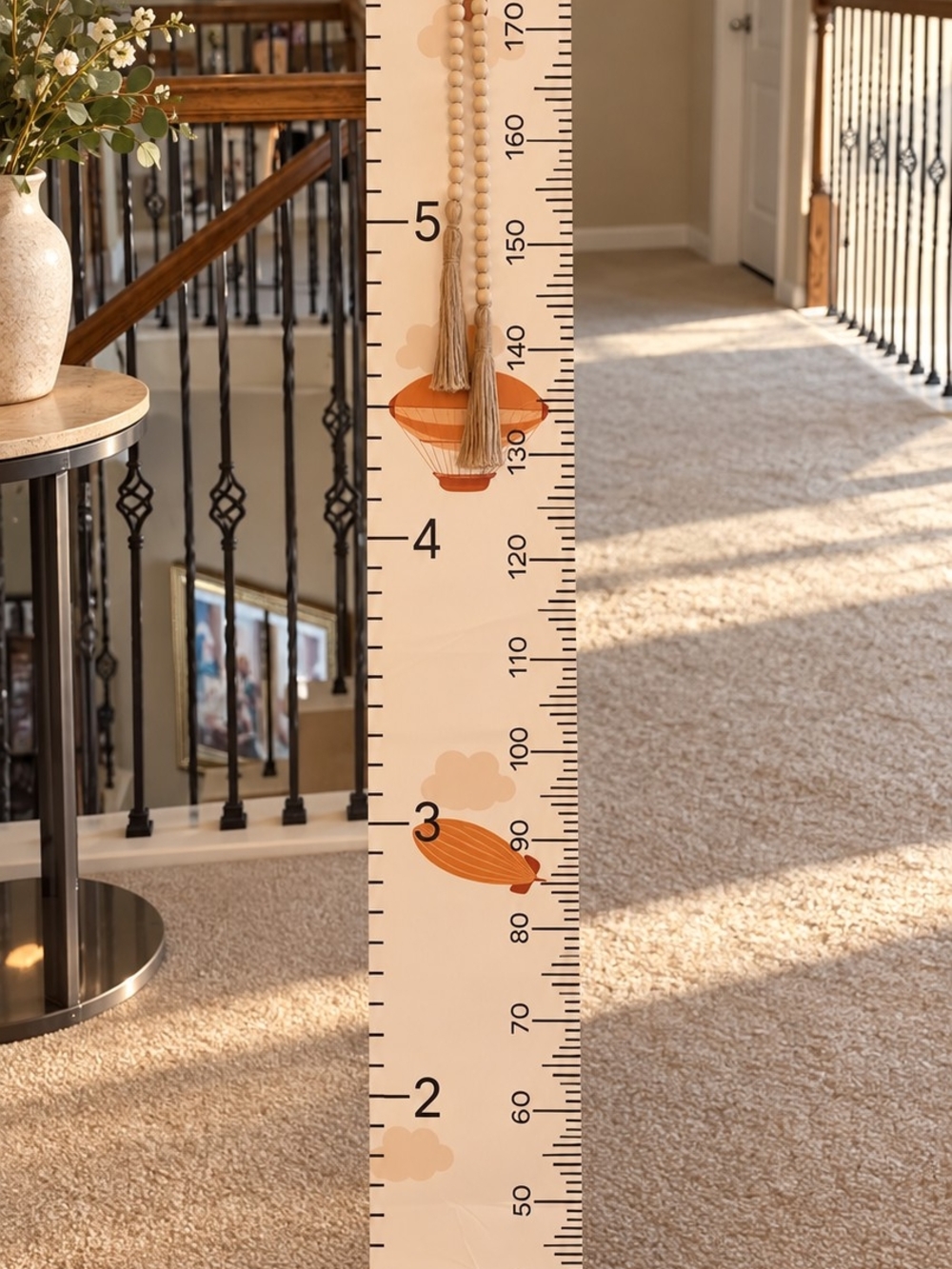 Kids Growth Chart Ruler with Hot Air Balloon Design - Cream & Orange